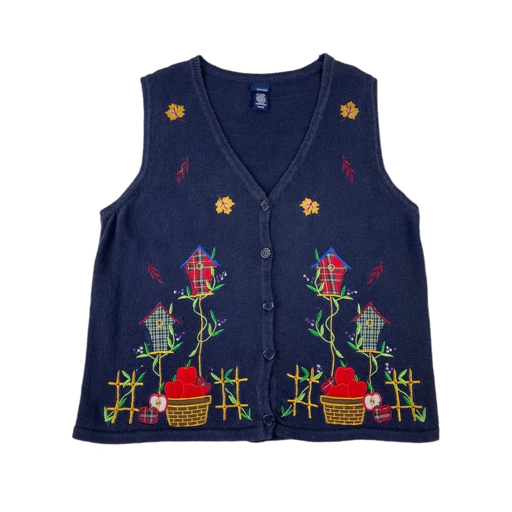 Vintage Fall Autumn Sleeveless Cardigan Sweater 90s Basic Editions Womens 2XL
